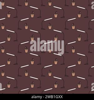 Grow Light with Sprout vector Phytolamp concept colored seamless pattern Stock Vector