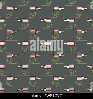 Phyto Corn Bulb vector Growing Lamp concept colored seamless pattern Stock Vector