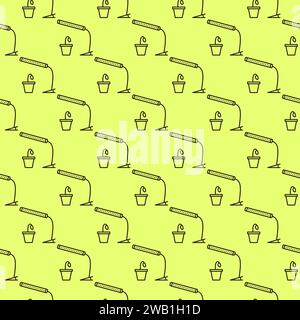 Phytolamp or Grow Light with Sprout vector concept thin line seamless pattern Stock Vector