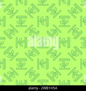 Grow Light with Seedling vector Phytolamp concept green seamless pattern in thin line style Stock Vector