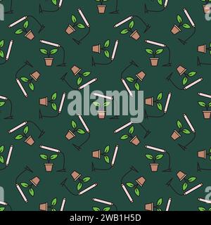 Phytolamp with Plant vector Grow Light concept colored seamless pattern Stock Vector