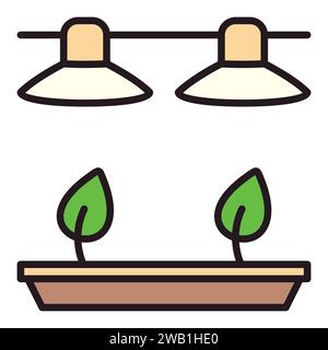 Hanging Grow Lights with Plants vector Phytolamps concept colored icon or design element Stock Vector
