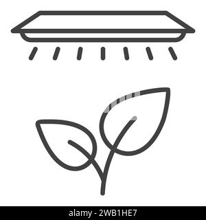 Indoor Plant Growing thin line icon - Plants under Grow Light vector concept outline sign Stock Vector