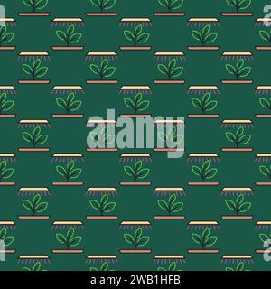 Phytolamp with Seedling vector Grow Light concept colored seamless pattern Stock Vector
