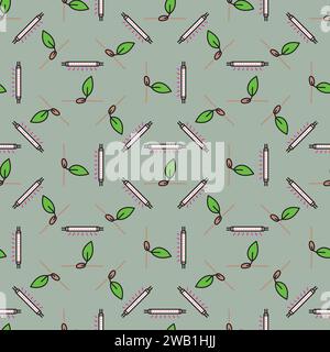 Sprout and Phytolamp vector Grow Light concept colored seamless pattern Stock Vector