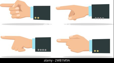Hands pointers flat icons. Human pointing hand icon set, businessman index choosing indication direction fingers isolated vector illustration Stock Vector