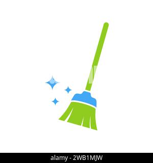 Broom vector icon illustration. Broom cleaning logo Stock Vector