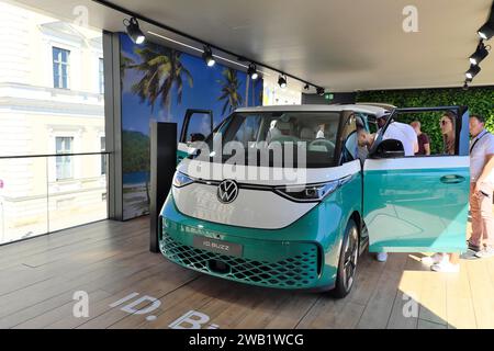 VW ID BUZZ, van with leisure equipment, IAA Mobility 2023, Munich, Bavaria, Germany Stock Photo