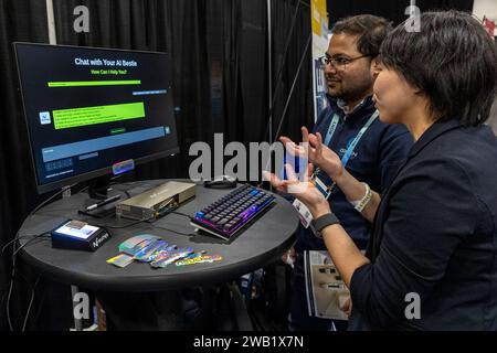 Las Vegas, USA. 07th Jan, 2024. Neuchips demonstrating their AI Hardware during CES 2024 Media Days at Mandalay Bay in Las Vegas, NV on January 7, 2024. (Travis P Ball/Sipa USA) Credit: Sipa USA/Alamy Live News Stock Photo