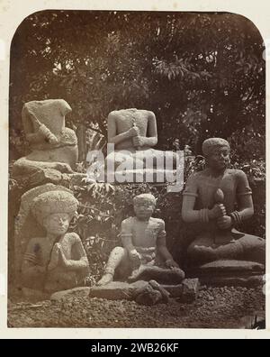 Group of ascetict displaying meditation-related actions. Pasir-Sinala Ciampea, Bogor distric- West Java province 14th - 16th century, 1863 photograph  Java (possibly) paper. photographic support. cardboard albumen print Stock Photo