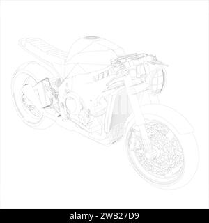 Retro Cafe racer classic motorcycle wire frame blueprint illustration vector Stock Vector
