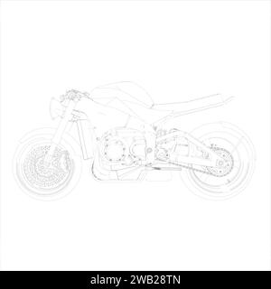 Retro Cafe racer classic motorcycle wire frame blueprint illustration vector Stock Vector