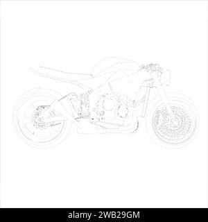 Retro Cafe racer classic motorcycle wire frame blueprint illustration vector Stock Vector