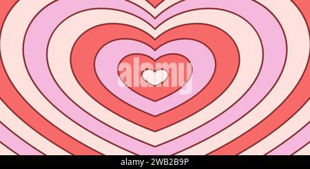 Tunnel of Concentric Hearts. A Mesmerizing Retro Illustration in cute comic style with red, white and pink colors. Stock Vector
