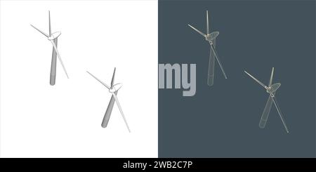 windmill Wind turbine line Wire-frame style . Alternative renewable power generator green energy Stock Vector