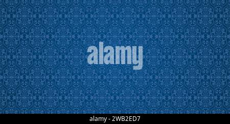 Seamless blue knitted fabric textured wallpapers with a patterns of curls and floral elements for textile wallpapers, books cover, Digital interfaces Stock Vector