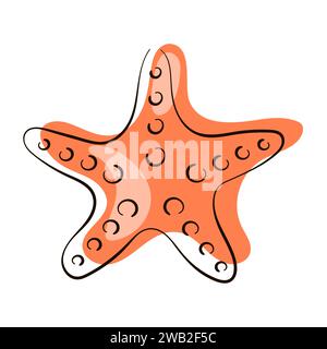 Starfish logo in line art style orange color. Undersea icon for design seafood store, fish restaurants. Vector illustration isolated on a white Stock Vector