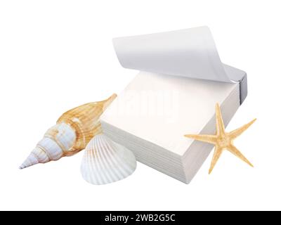 Calendar with starfish and mussels isolated on white background Stock Photo