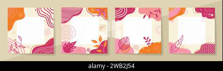 Women History Month Modern Abstract Social Media Post Template Background. Women Day. March Awareness Celebration. 4 Set Floral Trendy Editable Stock Vector