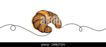 One line drawn croissant. Vector illustration. Stock Vector
