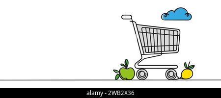 One line drawn shopping cart. Vector illustration. Stock Vector