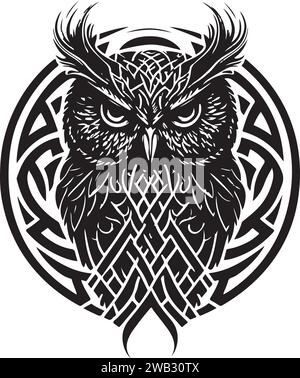 Black and white line art of owl head. Good use for symbol, mascot, icon, avatar, tattoo,T-Shirt design, logo or any design. Vector illustration Stock Vector