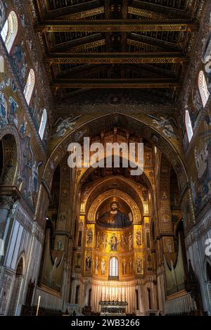 Interior of the Cathedral of Monreale or di Santa Maria Nuova in the old town of Monreale, Palermo, Sicily, Italy Stock Photo