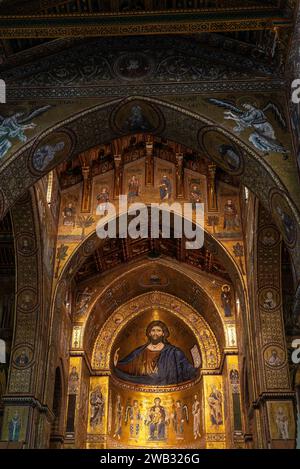 Pantocrator of the Cathedral of Monreale or di Santa Maria Nuova in the old town of Monreale, Palermo, Sicily, Italy Stock Photo