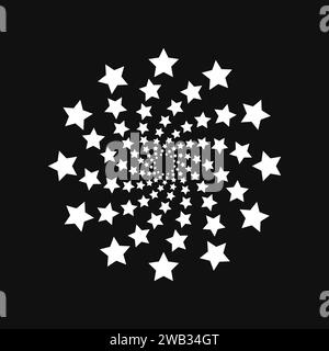 Halftone point vortex on dark. Abstract futuristic digital technology logo element. Vector geometric shape Stock Vector