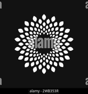 Halftone point vortex on dark. Abstract futuristic digital technology logo element. Vector geometric shape Stock Vector