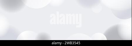 Soft grey spheres background. Abstract light floating bubbles and balls wallpaper. Gray blurred gradient circles backdrop. Horizontal design template for banner, poster, presentation, brochure. Vector Stock Vector