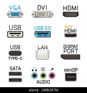 hardware tech interface icons sign symbol set Stock Vector