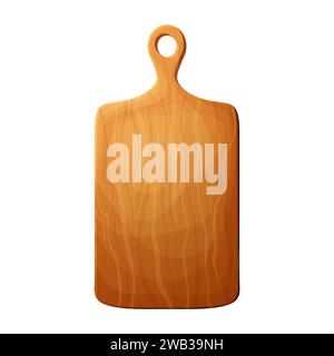 Cutting wooden board for chop, pizza and meat. Kitchen cartoon old shield. Vector plank for food isolated on white background Stock Vector