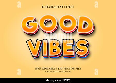 Good Vibes Editable text Effect with 3d vector design Stock Vector