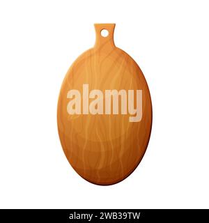 Cutting wooden board for chop, pizza and meat. Kitchen cartoon old shield. Vector plank for food isolated on white background Stock Vector