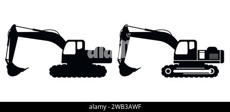 Excavator with view from side icon. Construction vehicle. Vector illustration. Eps 10. Stock Vector
