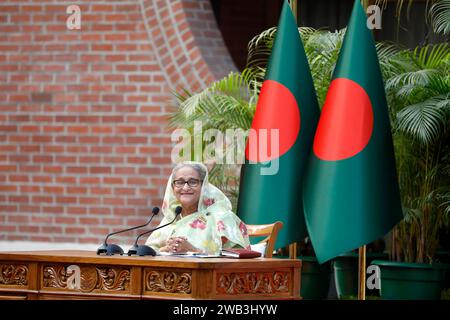 Dhaka, Bangladesh - January 08, 2024: Prime Minister Sheikh Hasina interacted with international election observers and local and foreign journalists Stock Photo