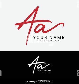 AA, A Initial handwriting or handwritten letter logo for identity. Logo with signature, wedding, fashion, floral, botanical and hand drawn in style Stock Vector