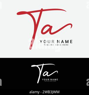 T, A, TA Initial handwriting or handwritten letter logo for identity. Logo with signature, wedding, fashion, floral, botanical and hand drawn in style Stock Vector
