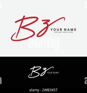 B, Z, BZ Initial handwriting or handwritten letter logo for identity. Logo with signature, wedding, fashion, floral, botanical and hand drawn in style Stock Vector