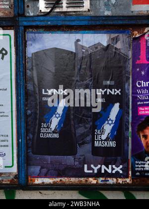 Anti-Israel posters on a notice board in Brighton Stock Photo