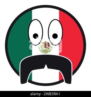 A Mexican flag with horseshoe mustache smile face button isolated on a white background Stock Vector
