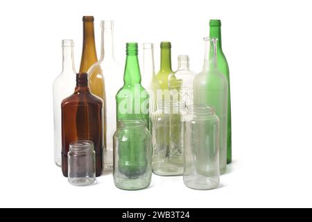 group of bottle and jars isolated on white background Stock Photo