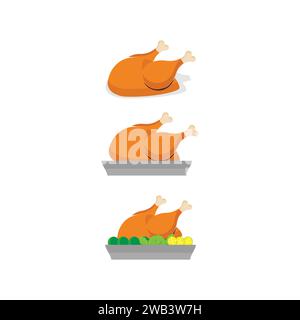 Thanksgiving icons. Autumn elements with roast turkey. pumpkin, pilgrim hat, pie, vegetables, fruits. Autumn holiday season. Vector illustration Stock Vector