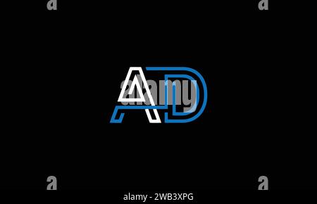 AD Logo Design, Creative Professional Trendy Letter AD Monogram in Black and White Color Stock Vector