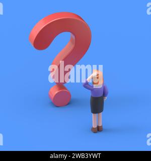 Problem and solution concept.3D illustration of Asian man Felix.3D rendering on blue background. Stock Photo