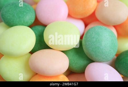 Pile of Pastel Fruity Colored Round Shaped Candies for Background and Wallpaper Stock Photo