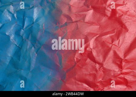 blue color and red color on crumpled kraft paper Stock Photo