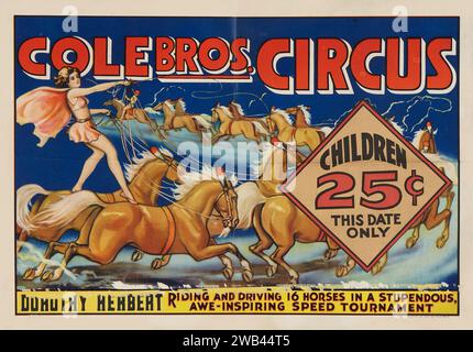 Circus Poster (Cole Brothers, 1930s). Poster feat Dorothy Herbert and her horse show Stock Photo