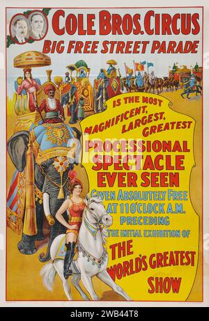 Circus Poster (Cole Brothers, 1930s) World's Greatest Show - Circus parade Stock Photo